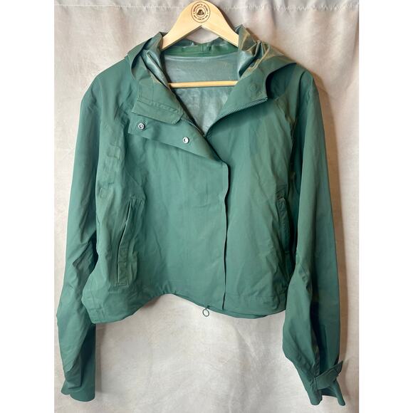 Fabletics Erica Cropped Hooded WindBreaker Jacket XL Green Full Zip Pockets - Picture 5 of 9